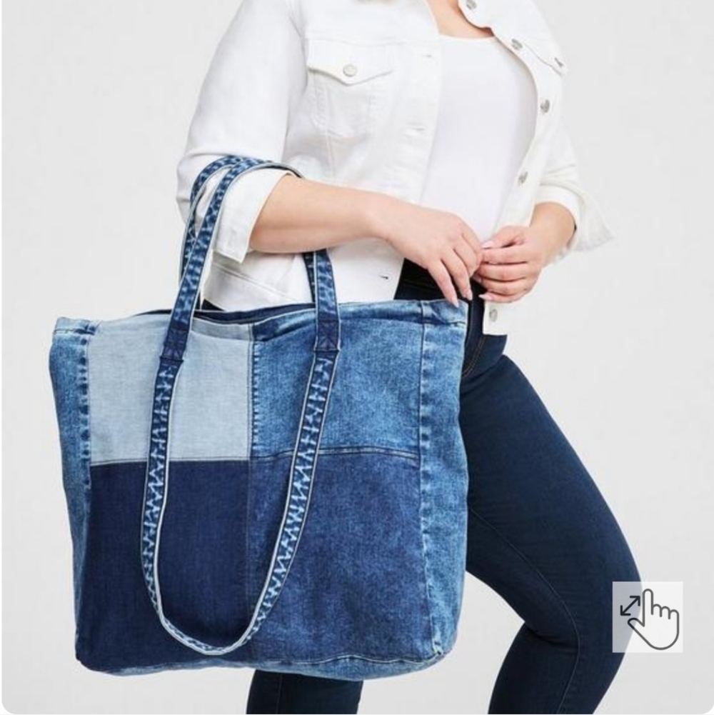 🆕️💙🩵 MIXED DENIM JEAN PATCH TOTE🩵💙